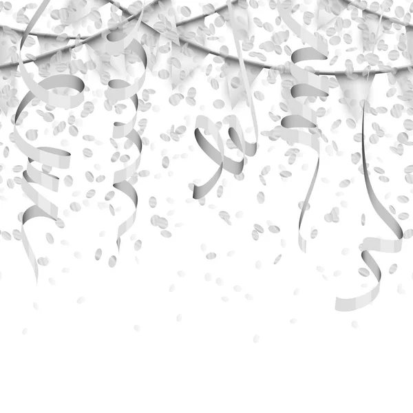 Seamless silver confetti, streamers and garlands background — Stock Vector