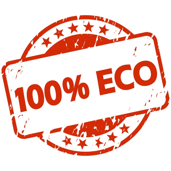 Timbre grunge rouge avec bannière 100 % Eco — Image vectorielle