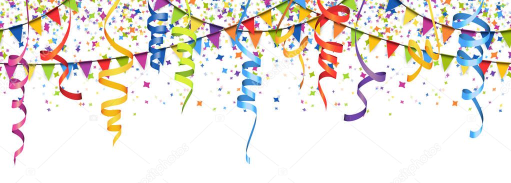 seamless colored confetti, streamers and garlands background