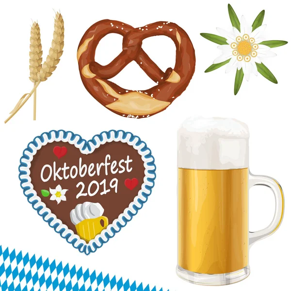 Collezione Oggetti Oktoberfest 2019 — Vettoriale Stock