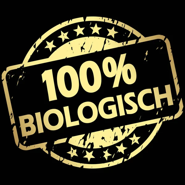 Gold grunge stamp with Banner 100% biological (in german) — Stock Vector