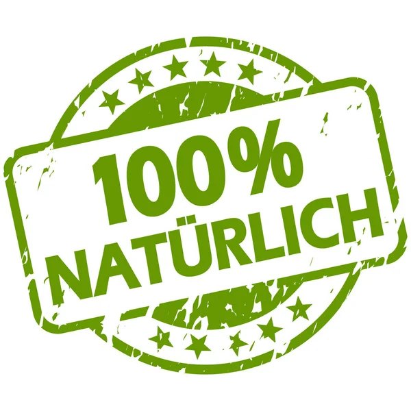 Green Grunge Stempel mit Banner 100% natürlich) — Stockvektor