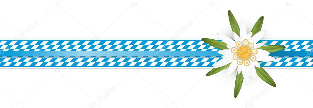 blue and white checkered Oktoberfest banner with Edelweiss