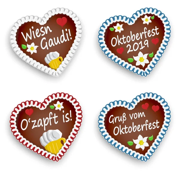 Mézeskalács szívek Oktoberfest 2019 2020 — Stock Vector