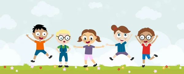 Sommerzeit glückliche Kinder haben Spaß — Stockvektor