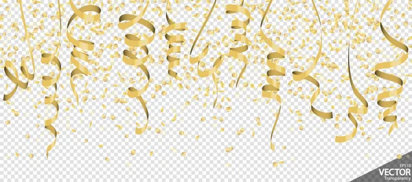 Confeti de oro y serpentinas de fondo de fiesta — Vector de stock