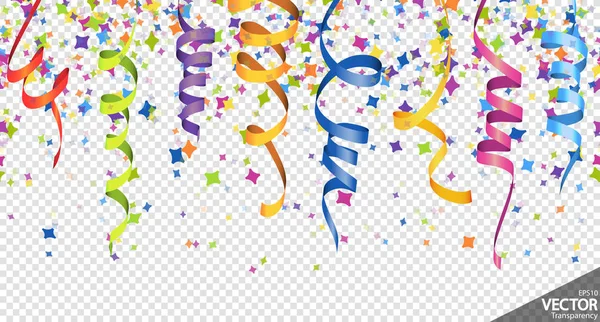 Seamless confetti and streamers party background — Stock Vector