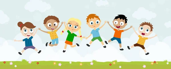 Verano tiempo feliz niños divertirse — Vector de stock