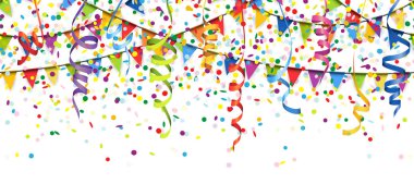 kesintisiz renkli konfeti, flamalar ve çelenk arka plan