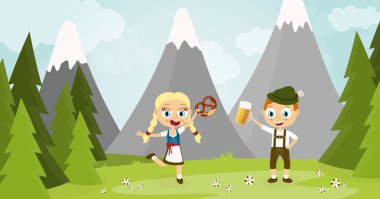 Oktoberfest erkek ve kadın bira ve kraker ile