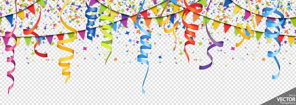 Confete, guirlandas e streamers festa fundo — Vetor de Stock