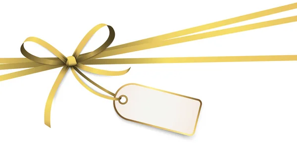 Gouden gekleurde lint boog met Hang tag — Stockvector