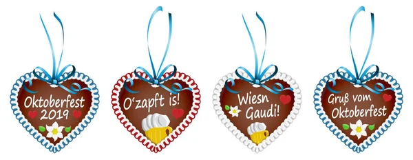 Gingerbread hearts Oktoberfest 2019 2020 — Stock Vector