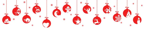 Sammlung hängender Christbaumkugeln mit weihnachtlichen Ikonen — Stockvektor