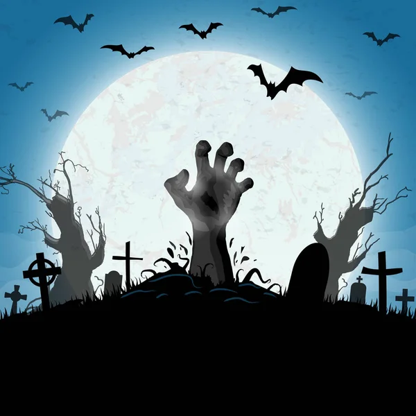 Halloween mani zombie davanti alla luna piena — Vettoriale Stock