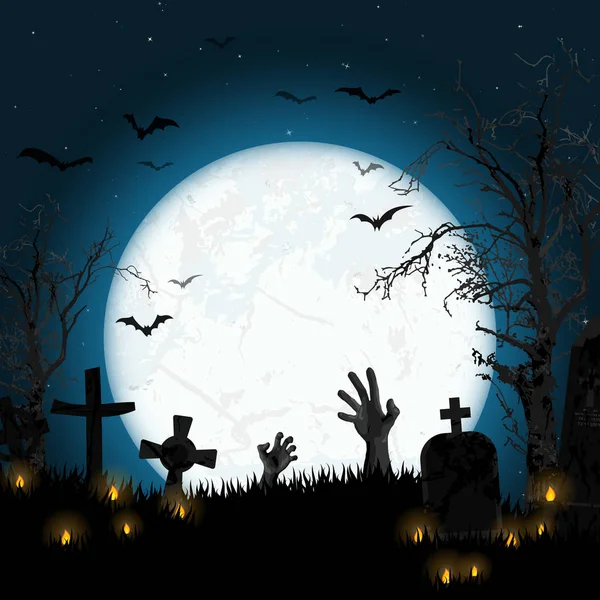 Halloween zombie händer framför fullmåne — Stock vektor