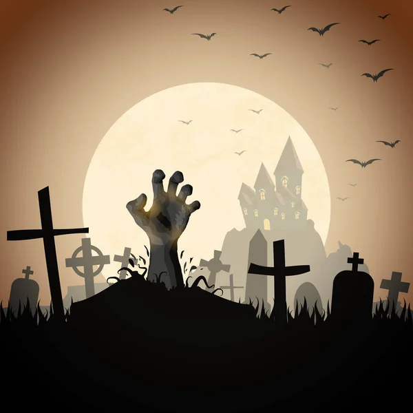 Halloween mano zombie davanti alla luna piena — Vettoriale Stock