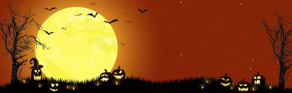 Halloween dode boom en pompoenen voor een volle maan — Stockvector