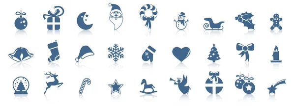 Colección de iconos de Navidad con reflejo — Vector de stock