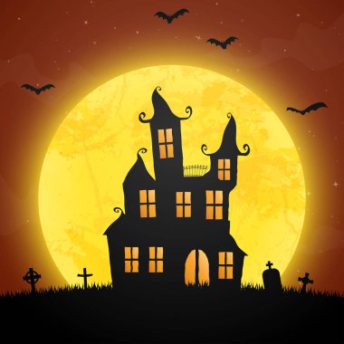 Cadılar Bayramı Şatosu, dolunayın önünde.