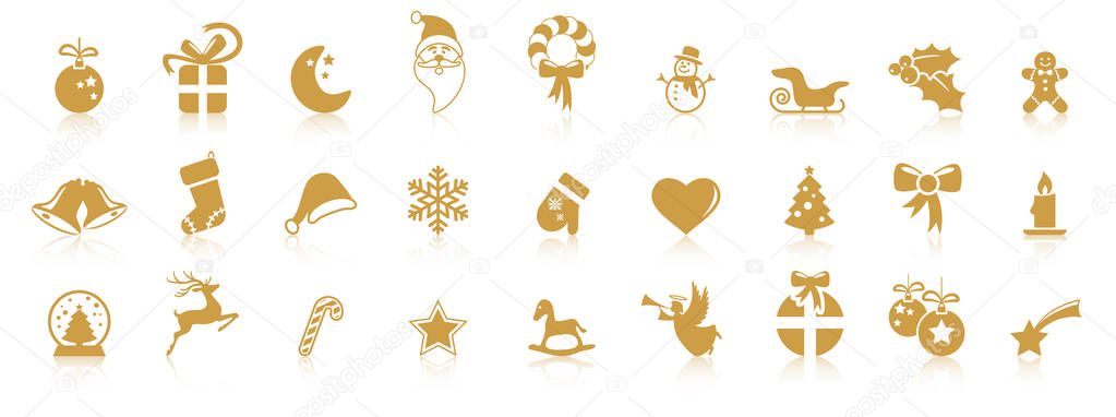 collection christmas icons with reflection