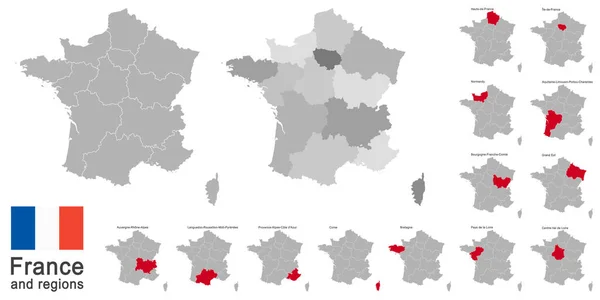 Σιλουέτες Της Ευρωπαϊκής Χώρας Γαλλία Και Νέες Περιφέρειες — Διανυσματικό Αρχείο