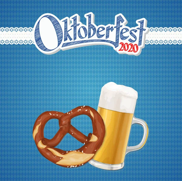 Oktoberfest 2020 Sfondo Con Pretzel Bicchiere Birra — Vettoriale Stock