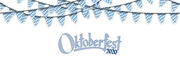 Guirnaldas Oktoberfest 2020 Con Patrón Cuadros Azul Blanco — Vector de stock