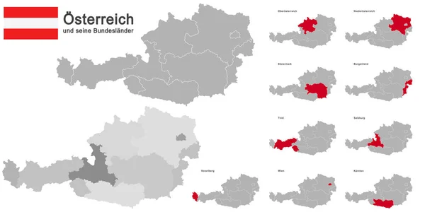 奥地利和联邦各州的轮廓 — 图库矢量图片
