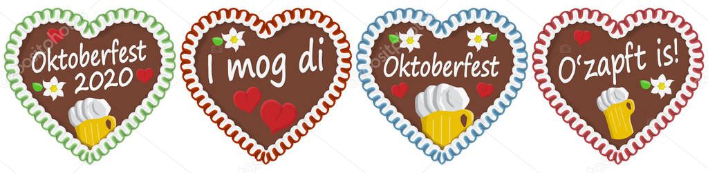illustrated gingerbread heart with text in german for Oktoberfest time 2020 2021