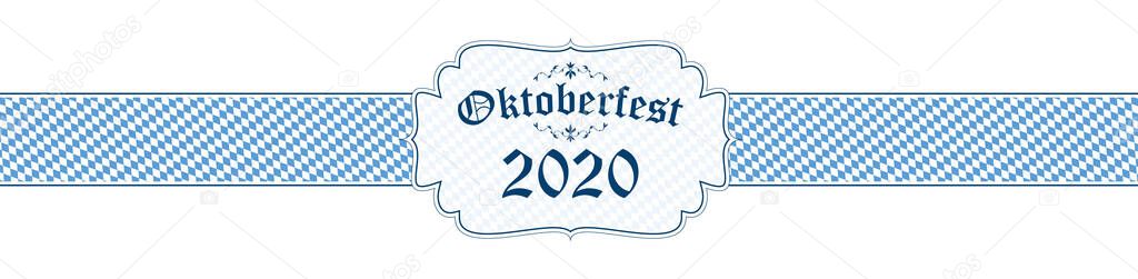 blue and white Oktoberfest banner with text Oktoberfest 2020