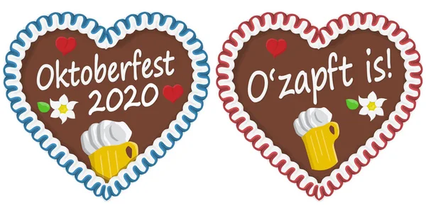 Corazón Jengibre Ilustrado Con Texto Alemán Para Oktoberfest 2020 Tiempo — Vector de stock