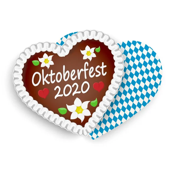 Corazón Jengibre Ilustrado Con Texto Alemán Para Oktoberfest 2020 Tiempo — Vector de stock