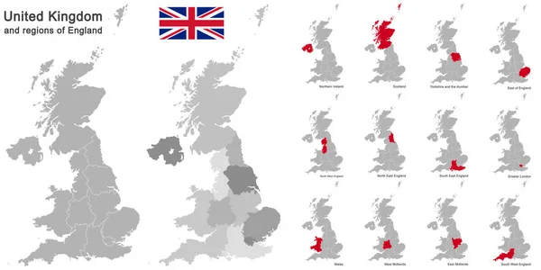 Europäisches Land Vereinigtes Königreich Und Regionen Englands — Stockvektor