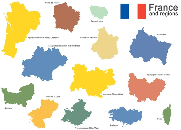 Siluetas Del País Europeo Francia Nuevas Regiones — Archivo Imágenes Vectoriales