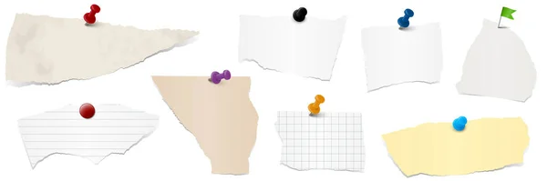 Collection Différents Morceaux Papier Couleur Avec Aiguilles Épingle — Image vectorielle