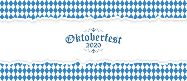 Yırtık Kağıtlarla Oktoberfest Arka Planında Mavi Beyaz Kareli Desen Metin — Stok Vektör