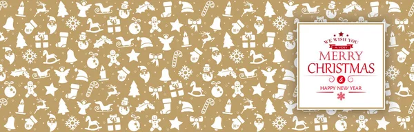 全景背景横幅 不同的圣诞图标 冬季概念 圣诞和新年的问候 白色背景 — 图库矢量图片