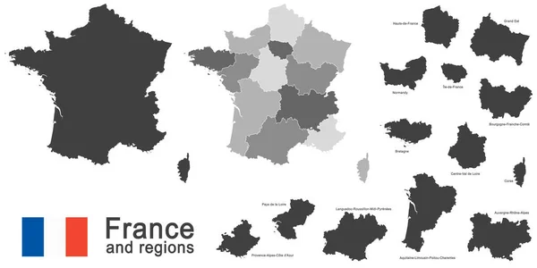 Siluetas Del País Europeo Francia Nuevas Regiones — Vector de stock