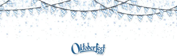 Oktoberfest 2020 Garlands Having Blue White Checkered Pattern Blue Confetti — Stock Vector