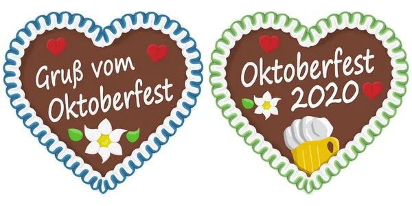 Coração Gengibre Ilustrado Com Texto Alemão Para Oktoberfest Tempo 2020 — Vetor de Stock