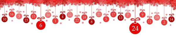 Colgando Bolas Navidad Color Rojo Con Números Del Mostrando Calendario — Vector de stock