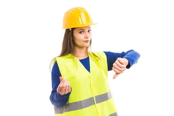 Time Money Concept Young Attractive Female Architect Engineer Making Gesture — Stock Photo, Image