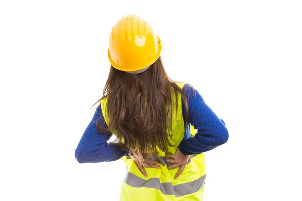 Rear View Young Female Architect Engineer Feeling Strong Back Pain — Stock Photo, Image