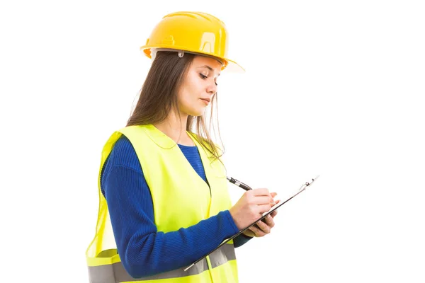 Young Female Engineer Architect Writing Clipboard Busy Working Supervisor Concept — Stock Photo, Image