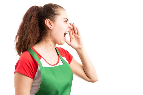 Jeune Femme Colère Magasinier Propriétaire Magasin Criant Comme Fou Furieux — Photo