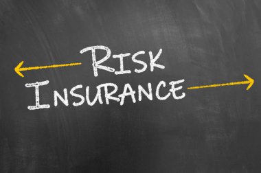 Risk sigorta tebeşir metin yazı tahtası veya proje yönetim planı değerlendirme kavram olarak ok ile kara tahta