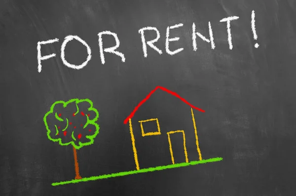For rent house colorful chalk drawing and hand writing text on blackboard or chalkboard as real estate landlord housing concept