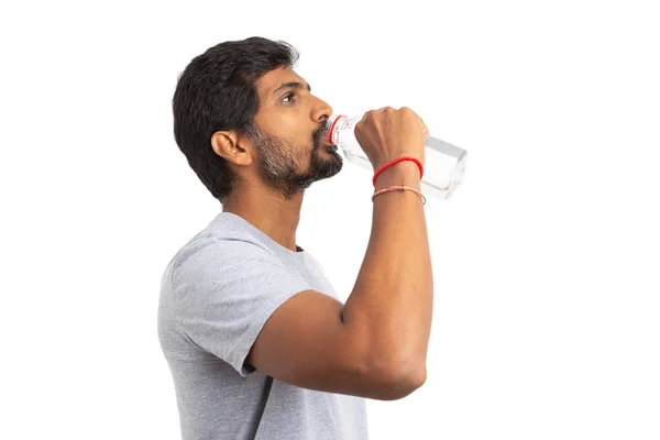 Sisi Pandangan Orang India Minum Air Sebagai Hidrasi Dan Konsep — Stok Foto