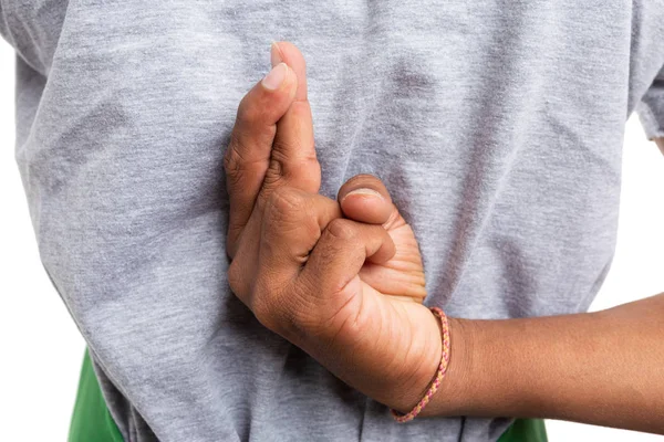 Närbild Korsade Fingrar Som Oärlig Vow Begreppet Stormarknad Eller Stormarknad — Stockfoto